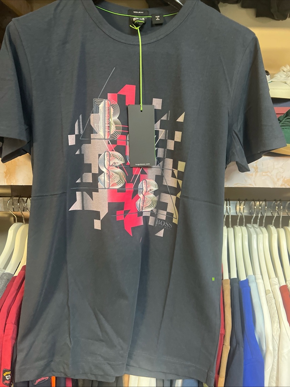 Hugo Boss Navy Short-Sleeve Graphic Tee with Red Accent